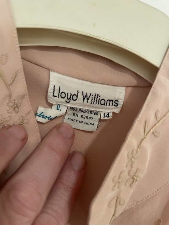 vintage Lloyed Williams 80s embroidered bib poet blouse Sz M Peach - Picture 5 of 5
